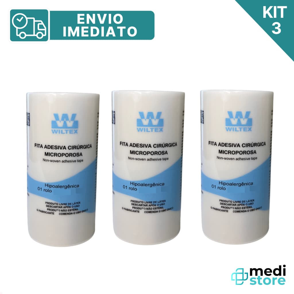 Fita Adesiva Cirúrgica Microporosa Adesiva 10cmx4,5m 3 Unid. - Envio imediato