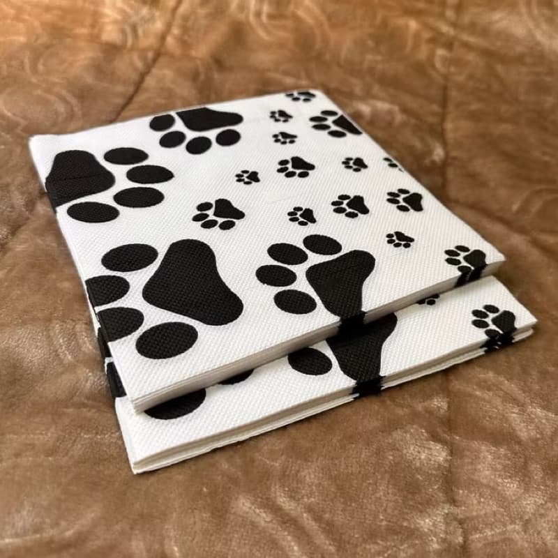 Guardanapo de Papel Pet Cachorro Patinhas Estampado Preto e Branco Folha Dupla Descartável 33x33cm Decorativo