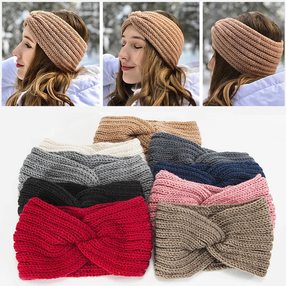 Faixa De Cabelo Nó Crochê Tricô Turbante Lã Moda Feminina Inverno Acessório Cores Quente Frio