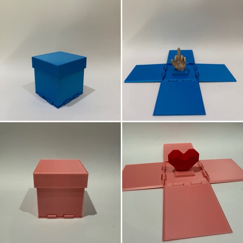 Caixa surpresa para pegadinha - Coração ou dedo do meio