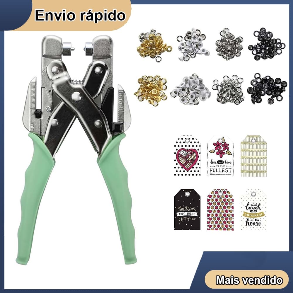 Alicate perfurador de ilhós de 3/5 mm para couro, tecido e lona com 160 peças de ilhós