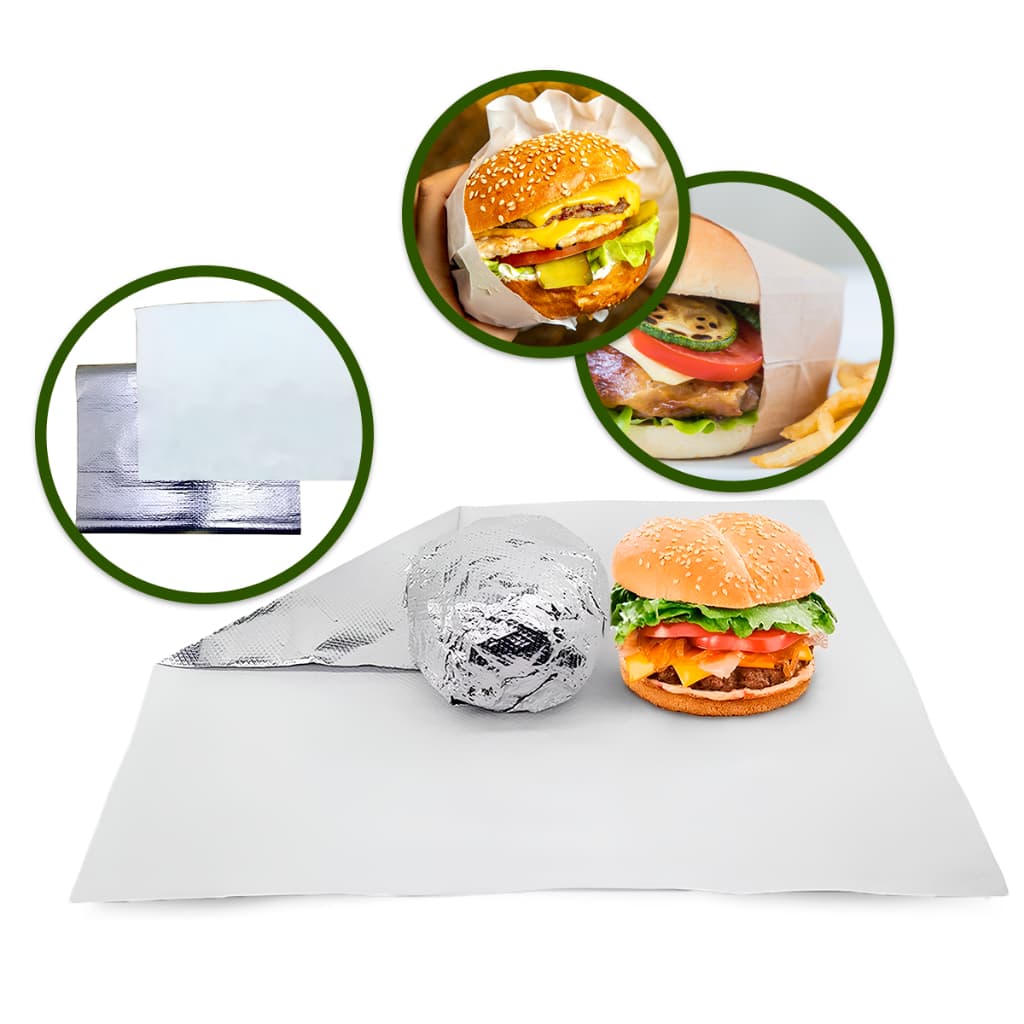 Papel Acoplado Térmico c/ 500 unidades Tamanho 30x38cm - Hamburguer Burger Embalagem para Lanche