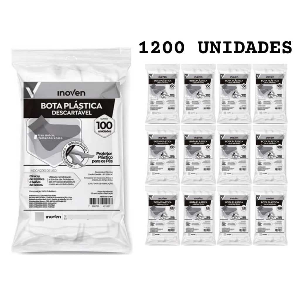 Bota Plástica Kit 12 Pac / 1200 Unidades Descartável Pro pé
