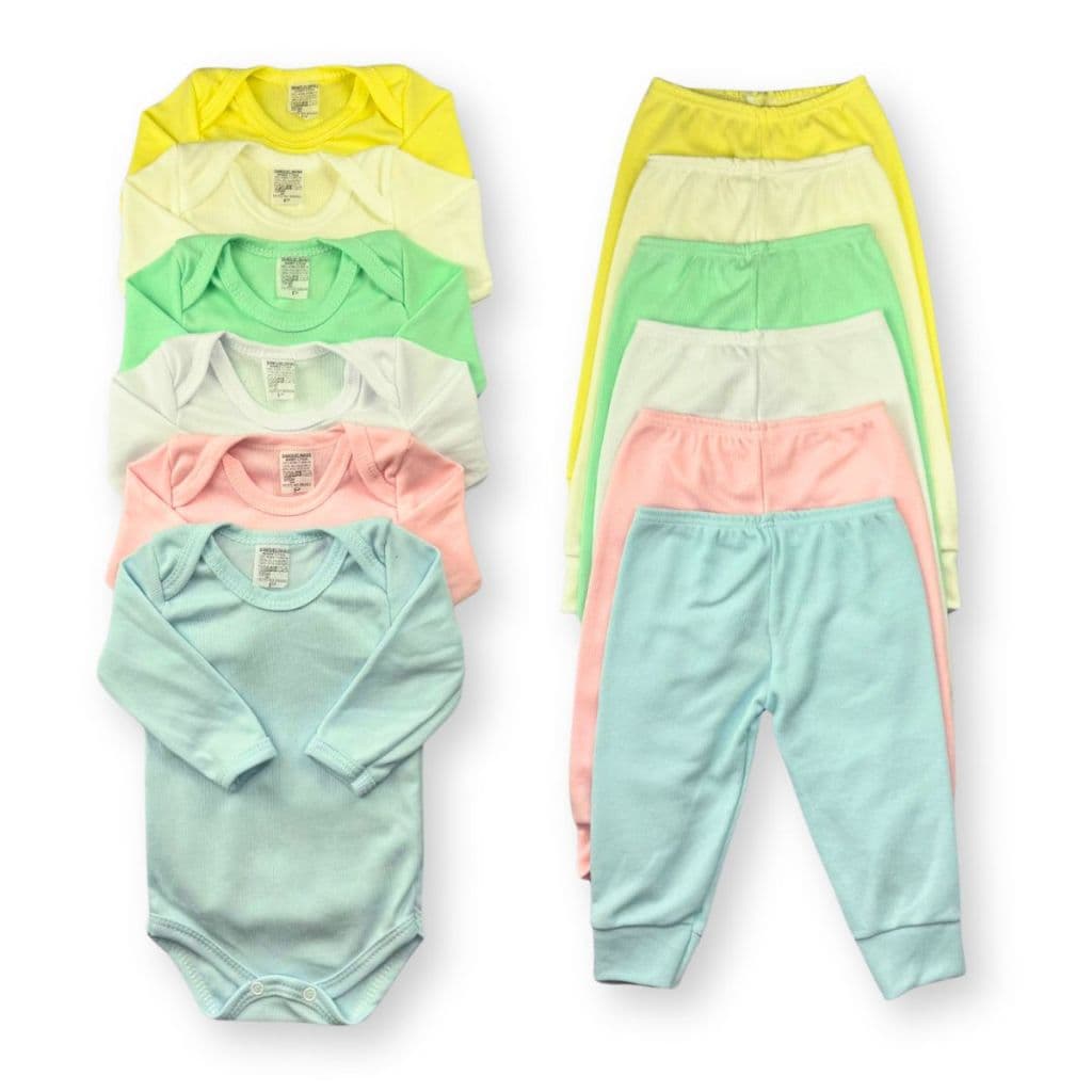Kit 10 Peças - Conjunto Body Manga Longa + Mijão Liso Infantil Bebê Menino e Menina Verão