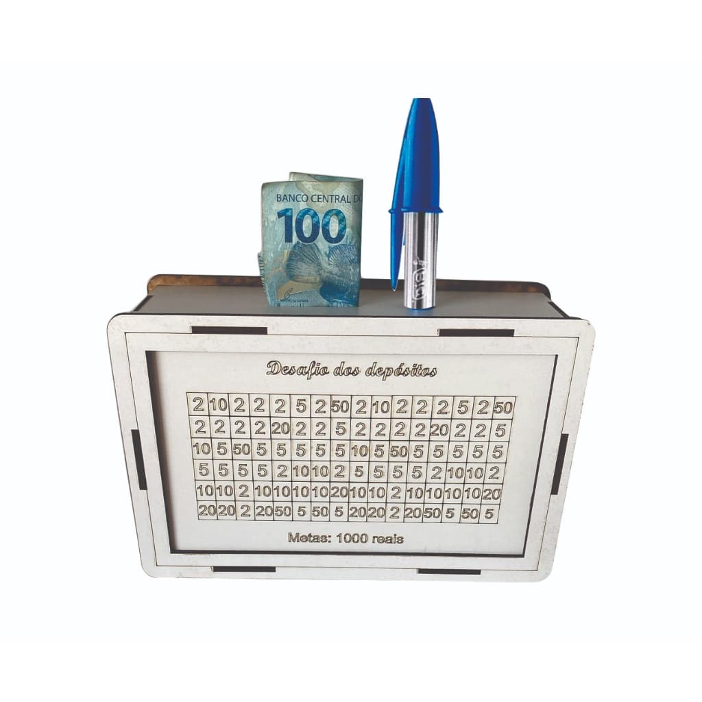 Caixa Cofre Decorativo em Mdf Branco Desafio 1Mil Caixa de Dinheiro !!