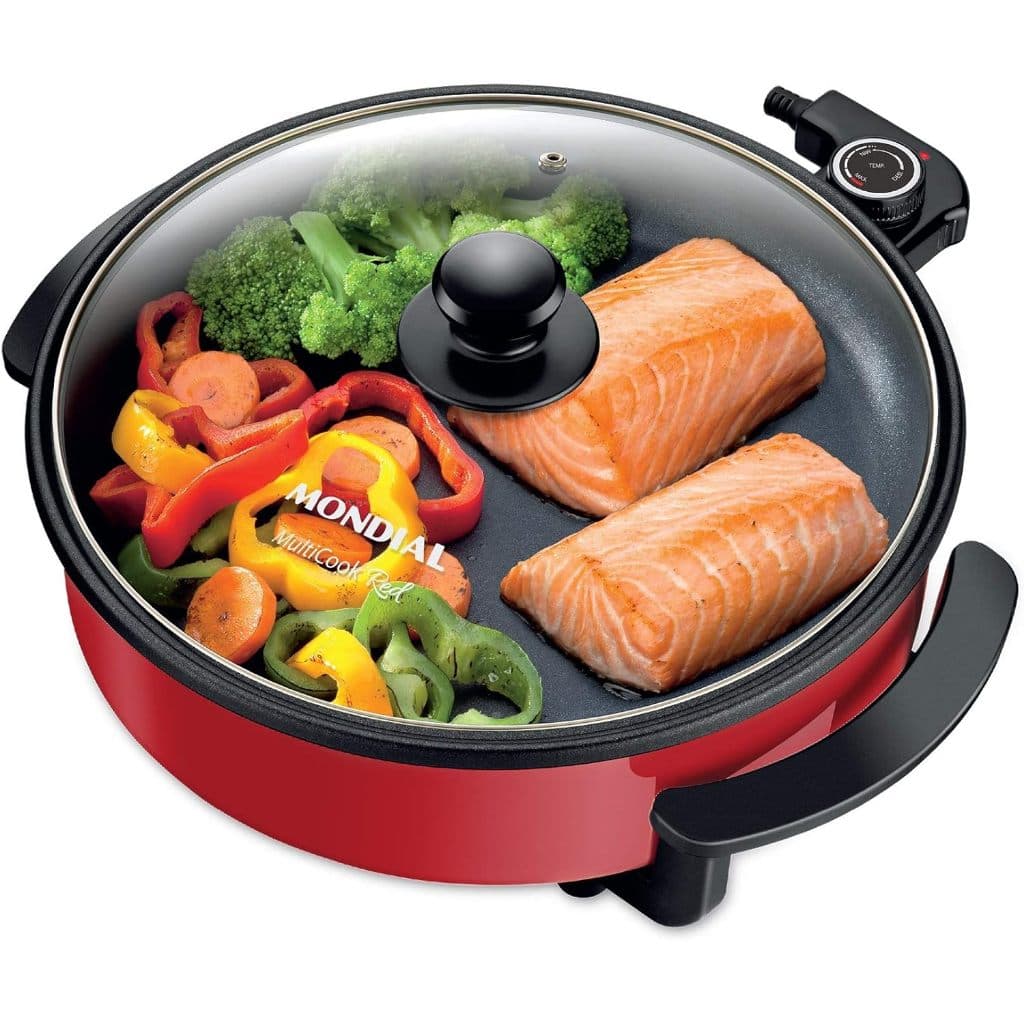 Panela Elétrica Redonda Multicook Red Mondial Grill 3L 220v PE-28 Vermelha