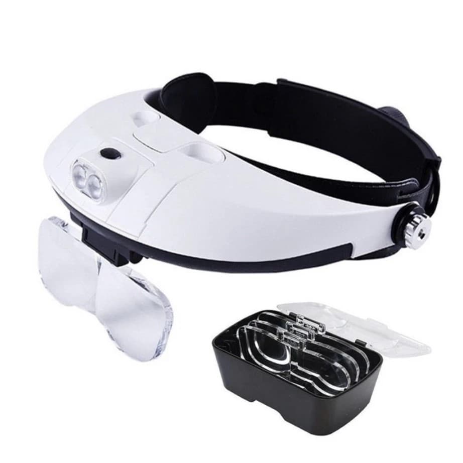 Super Lupa de Cabeça com Led Profissional 2 Leds +5 Lentes Aro Ajustável - OFERTA