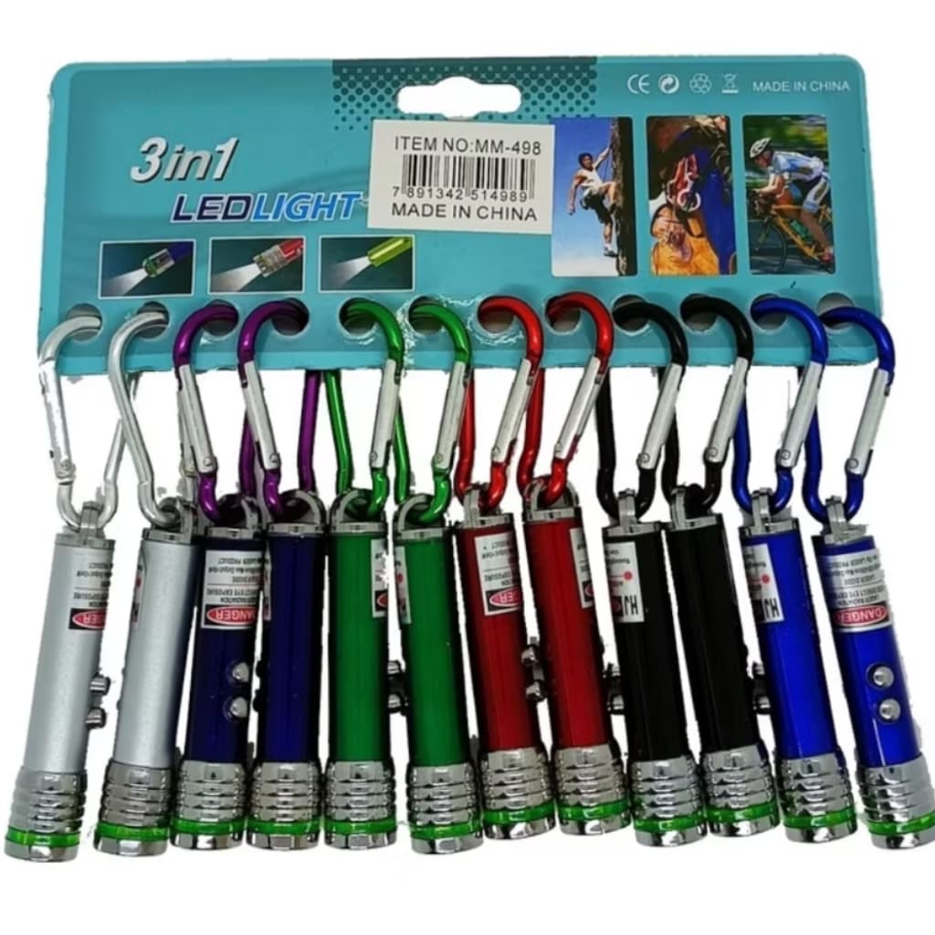 1 caneta laser, com chaveiro e lanterna