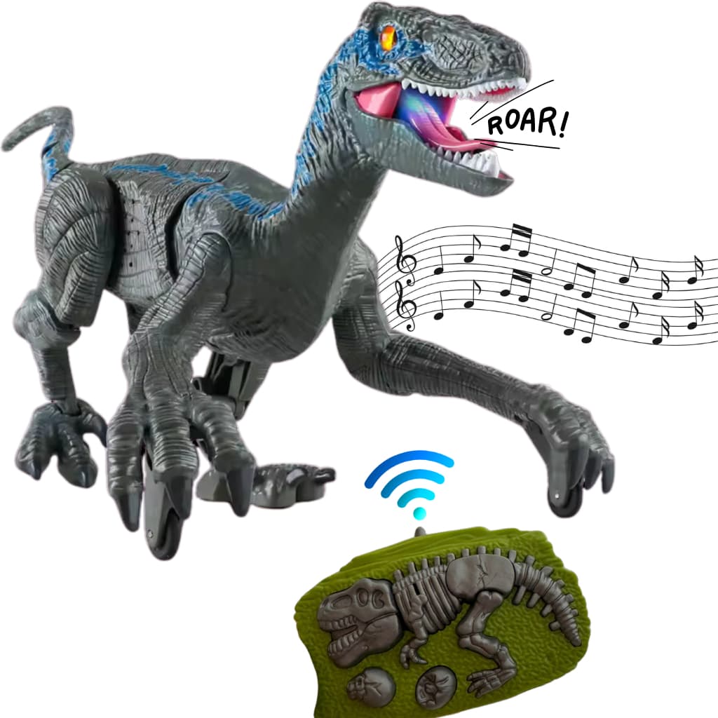Dinossauro Velociraptor com Controle Remoto Luz e Som Brinquedo Infantil