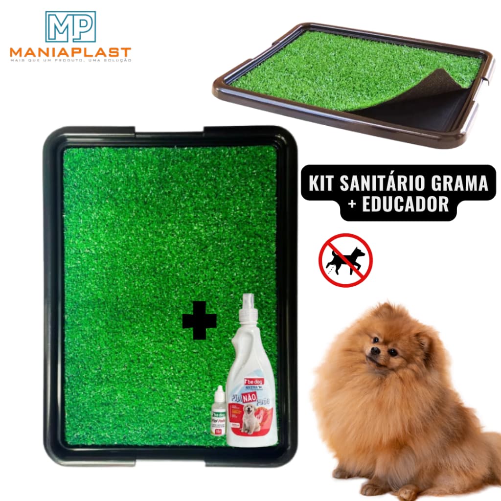 Kit Sanitário com Grama Higiênico Para Cachorro + Educador Sanitário Xixi Sim Xixi Não