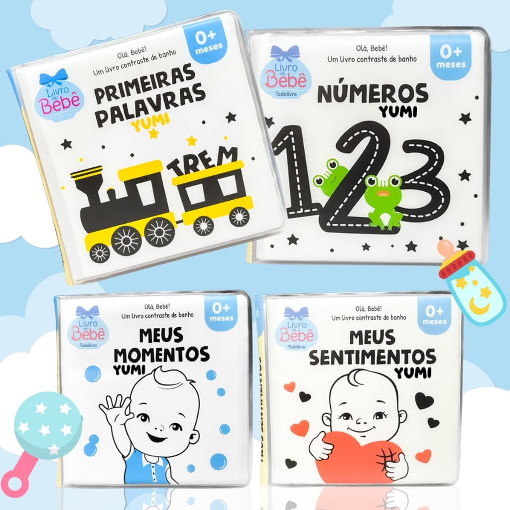 Coleção Livros De Banho Para Bebês Alto-contraste Interativo 0 a 6 Meses Montessori