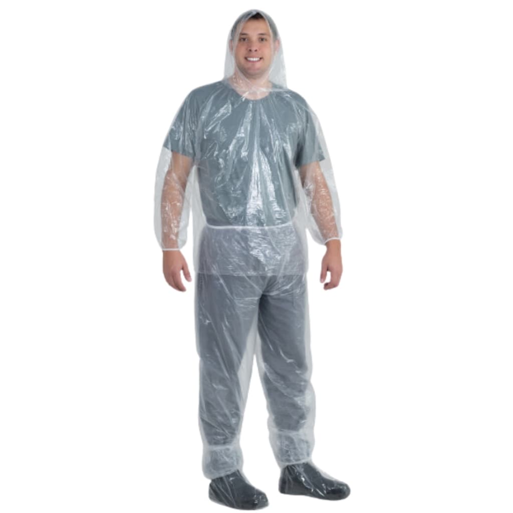 Conjunto Capa De Chuva Impermeável Transparente em Plástico Bata e Calça Tamanho Único