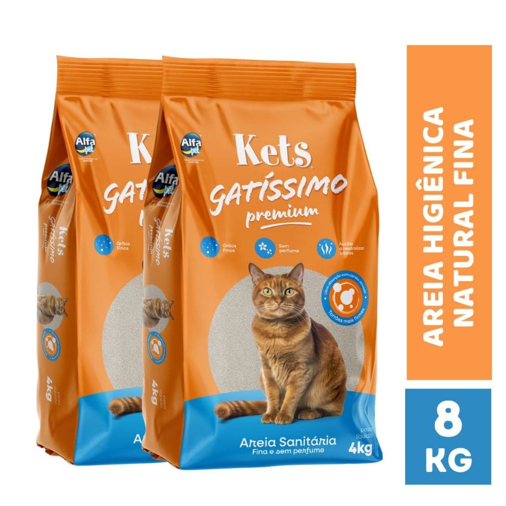Areia Sanitária Higiênica Biodegradável Forma Torroões Premium Kets Gatissimo 8kg para Gatos