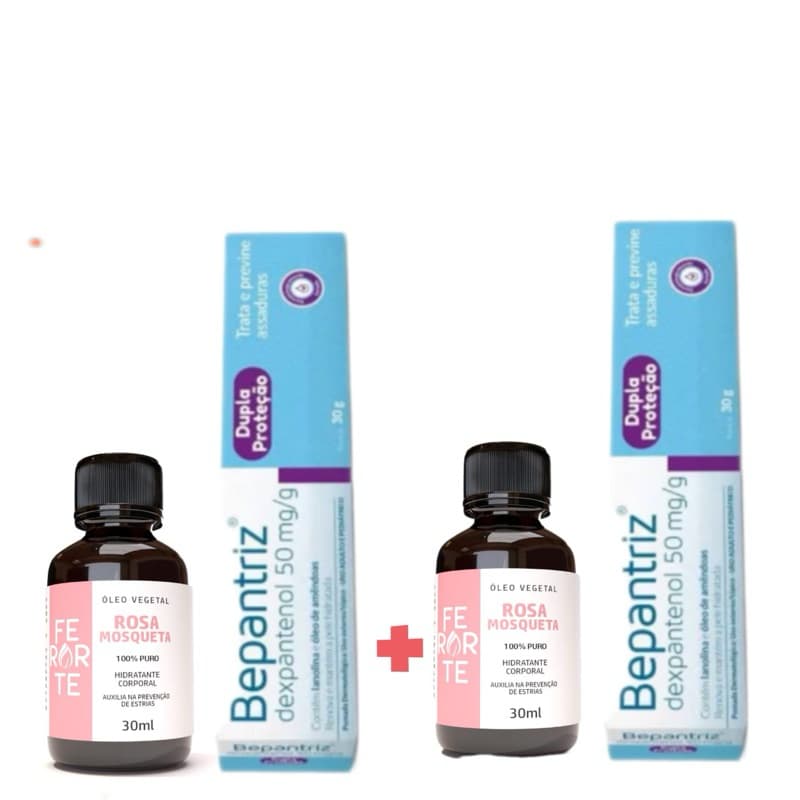 Super kit 2 óleos de rosa mosqueta 100% puro  mais 2 pomadas bepantriz dupla proteção manchas