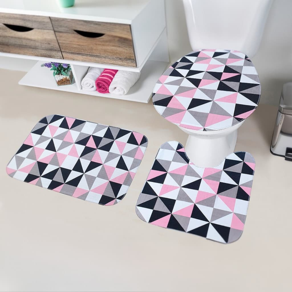 Jogo de Tapete Para Banheiro Kit com 3 Peças Antiderrapante Emborrachado Resistente