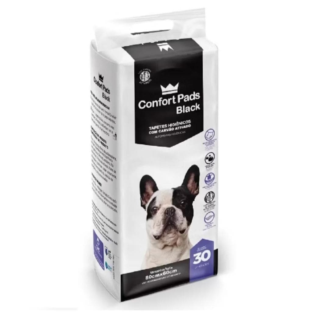 Tapete Higiênico Confort Pads Black 80x60cm com 30 Un para cães
