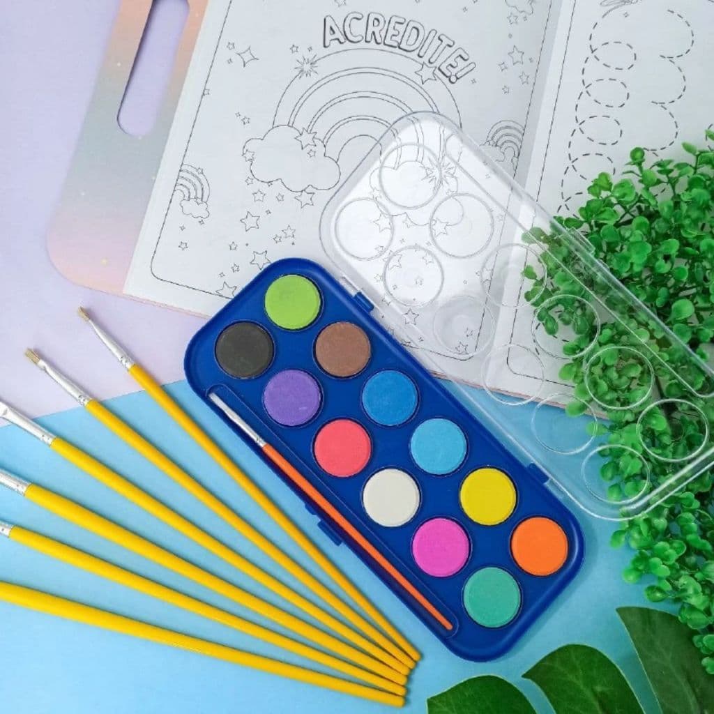 Estojo Tinta Aquarela Diversas Cores Pincel Tinta Atacado Tinta Aquarela Escolar Infantil Papelaria