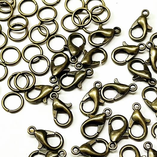 30 Fechos Lagosta + 60 Argolas - Dourado - Niquel - Ouro Velho - Fechos para Artesanatos e Bijuterias