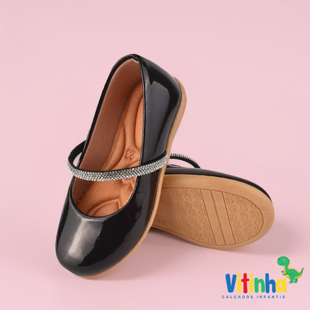 Sapatilha Infantil Feminina Barato Casual Sapato Boneca Festa Brilho Preto