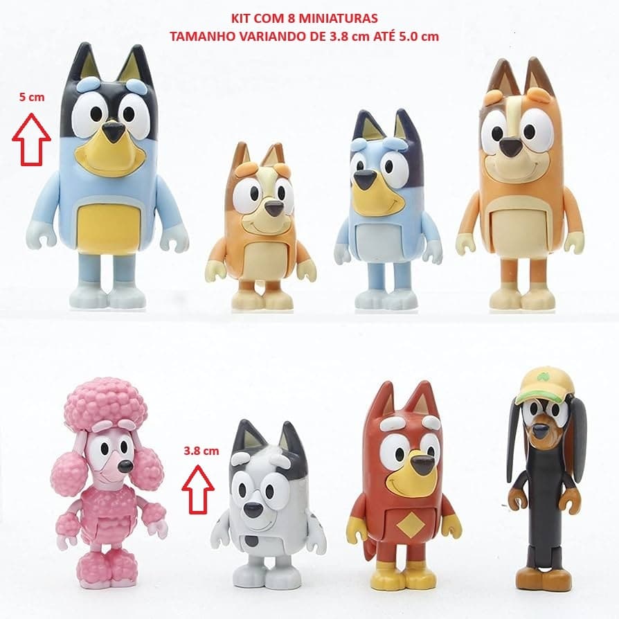 Bluey e Bingo Colecionável Kit 8 Miniaturas Bonecos Cartoon Anime Criança Decoração