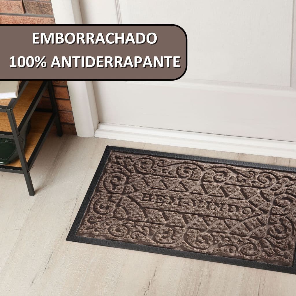 Tapete De Porta Bem Vindo Antiderrapante Capacho 60cm x 40cm Emborrachado Alto Relevo Michigan