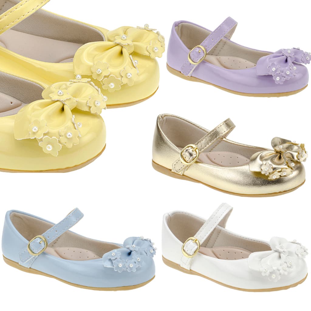 Sapatilhas Infantil Bailarina Menina Laço Flor Verniz Delicada Promoção Festa Verão 2025 - 20 ao 27