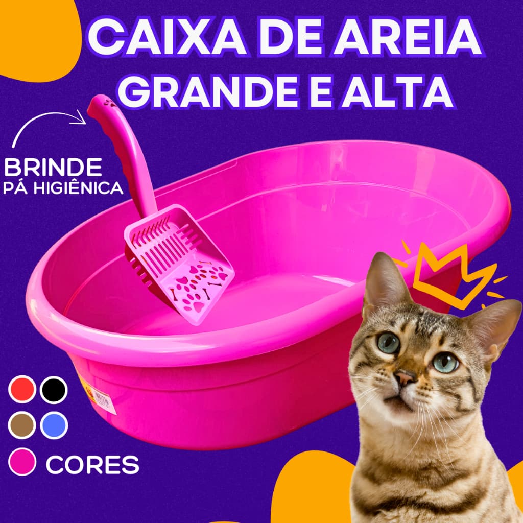 Caixa de Areia para Gatos Grandes Glamour Extra Grande Alta Sanitário Para Gato Furba Furacão Pet