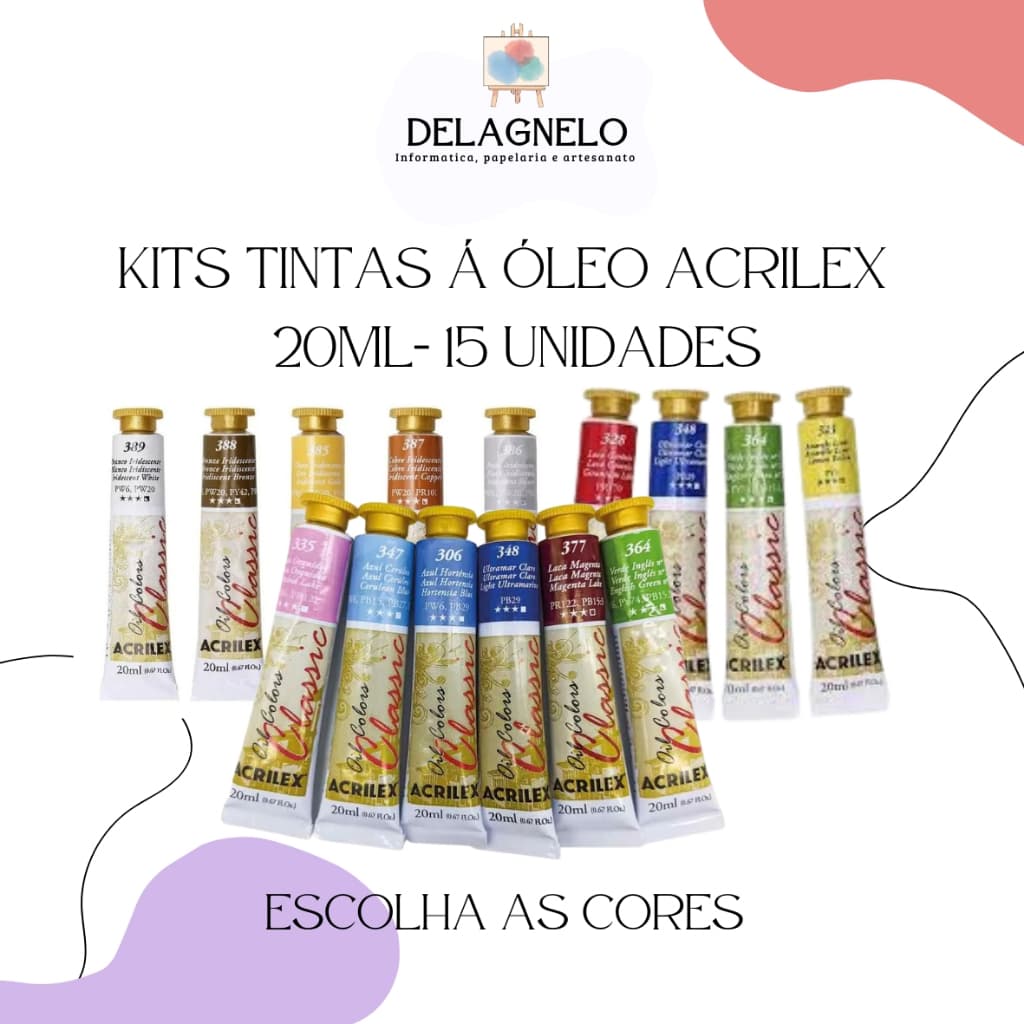 Tintas A Óleo Oil Colors Classic Acrilex de 20 ml  - Kit com 15  Bisnagas a sua escolha