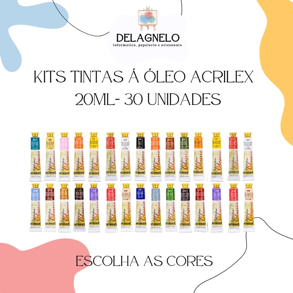 Kit 30 Tintas A Óleo para Pintura em tela de 20ml Acrilex