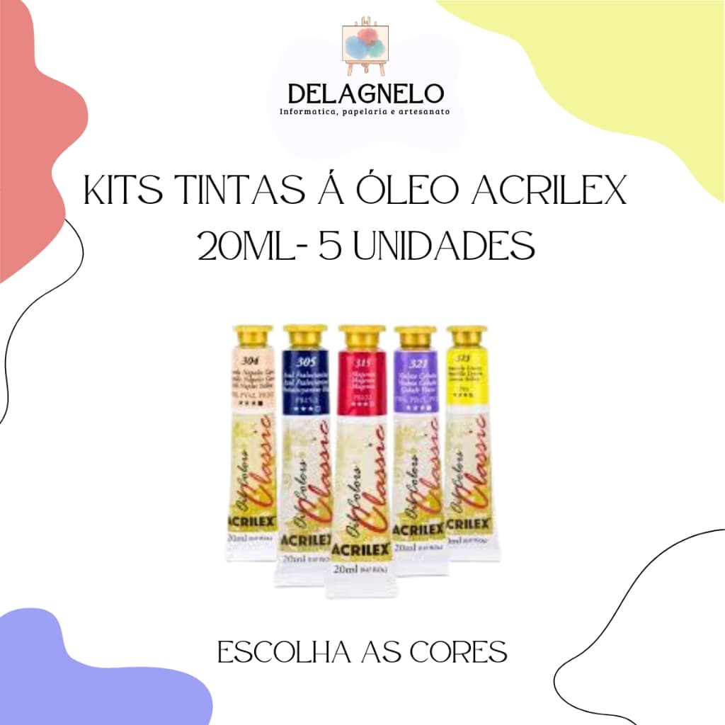kit 5 Tintas A Óleo para pintura em tela Oil Colors Classic Acrilex de 20 ml - cores a sua escolha
