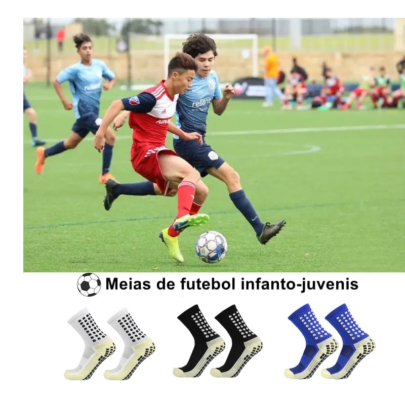 Jcolour Kit 6 Meias de Futebol Antiderrapante Infato Juvenil Estilo Jovem e Corrida ao Ar Livre