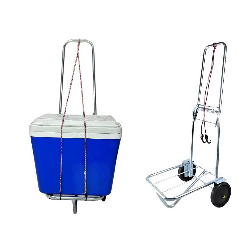Carrinho Maleiro Para Praia Tralha Cooler 60kg Prateado Inox