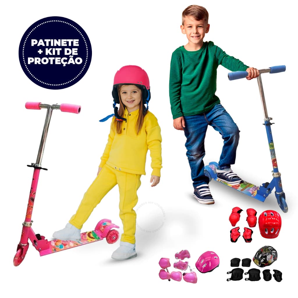 Patinete Infantil 3 Rodinhas com Luz Led e Freio Ajustável Menino Menina Até 25kg
