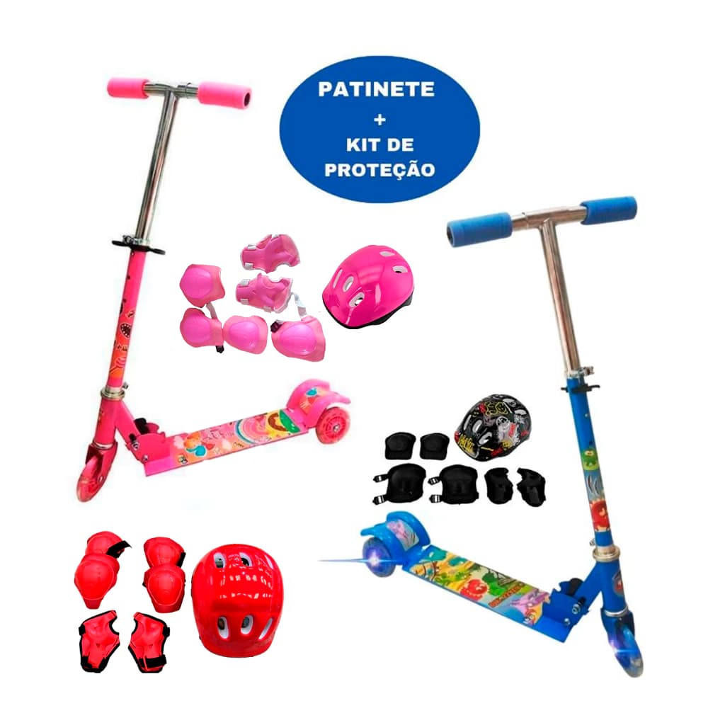 Patinete Infantil 3 Rodinhas com Luz Led e Freio Ajustável Até 25kg Menino Menina