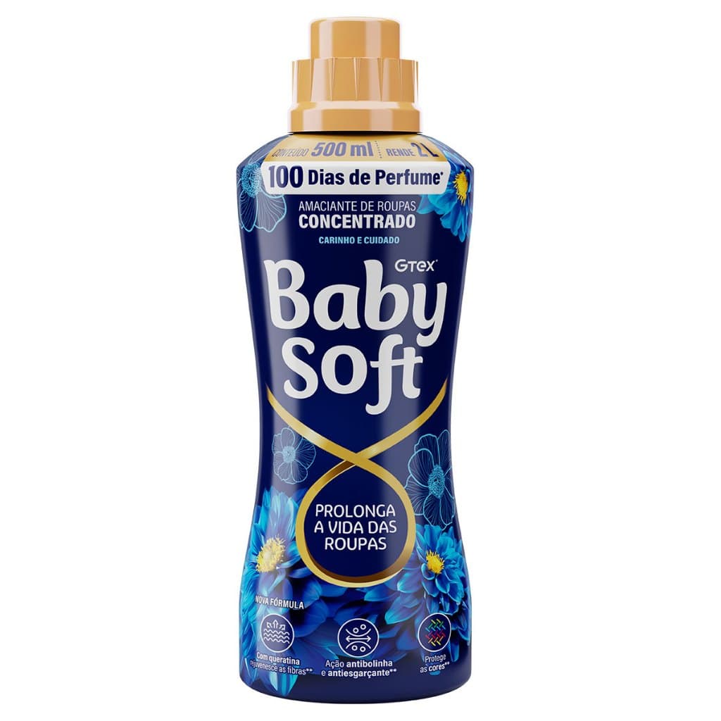 Amaciante Concentrado Baby Soft Carinho e Cuidado 500ml - Rende 25 lavagens