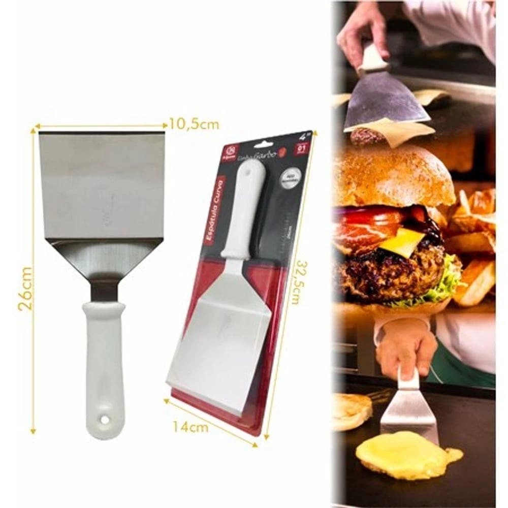 Espátula Para Lanche Aço Inox Curva Chapeiro Cozinha 26X10Cm