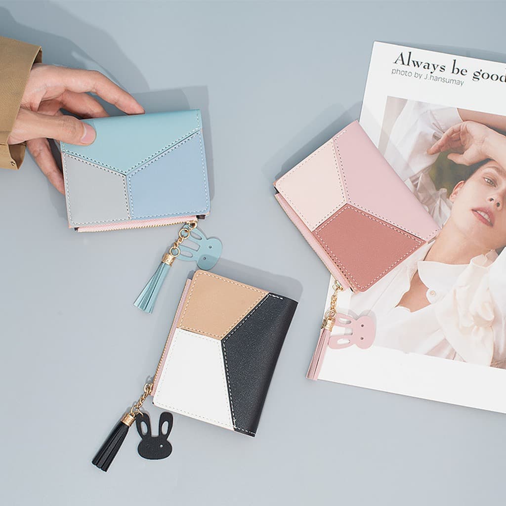 Carteira De Mão Feminina Bloco de cores Forma Com Zipper