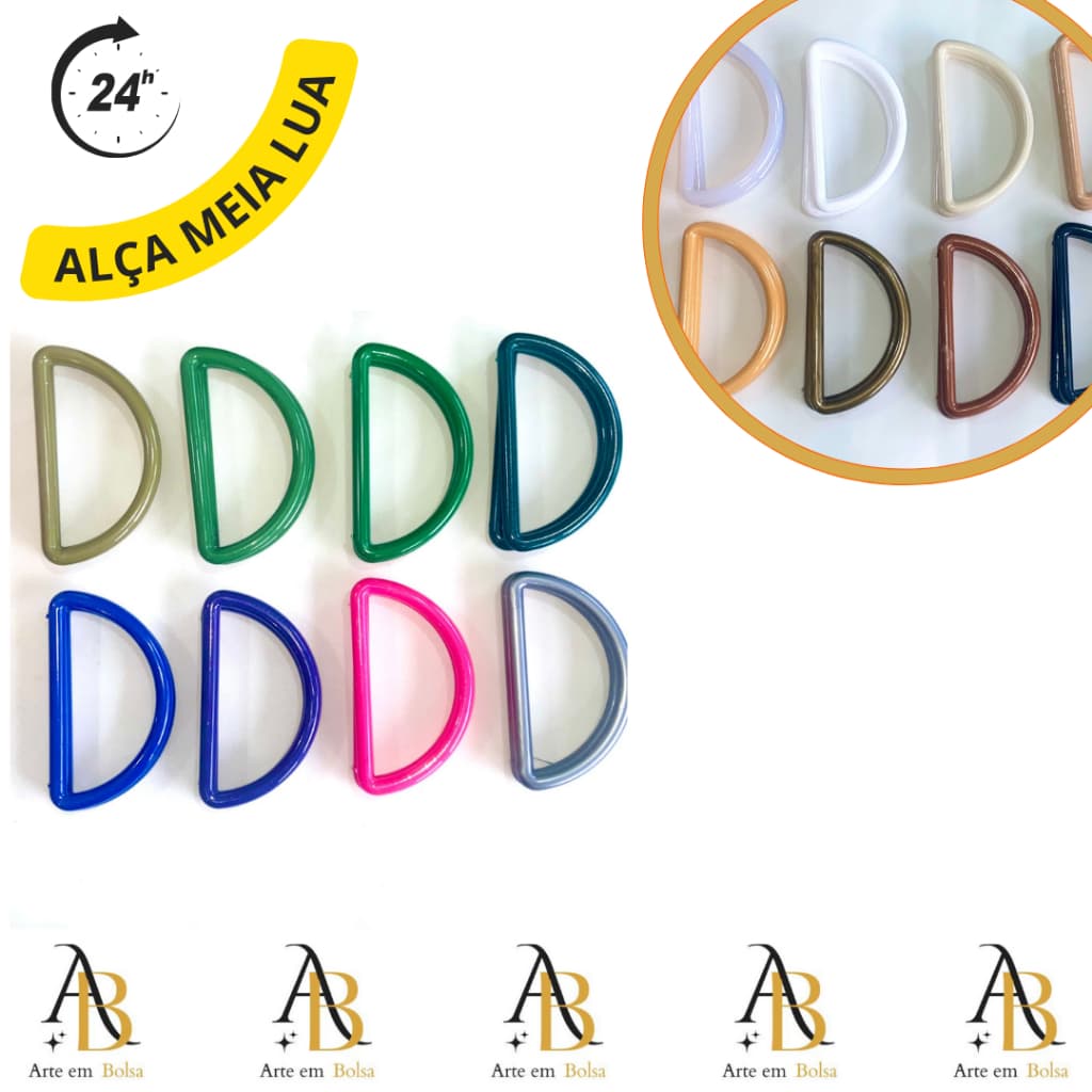 Alça meia argola / meia lua em acrílico para bolsas de crochê, tricô ou macramê