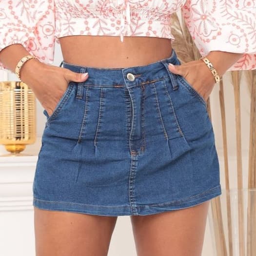 Shorts Saia Jeans com Elastano Short Saia Shorts com Elastano