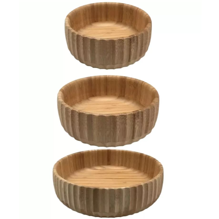 Bowl Canelado de Bambu Oikos - Kit com 3 pçs - Tigela, Saladeira, pote bambu