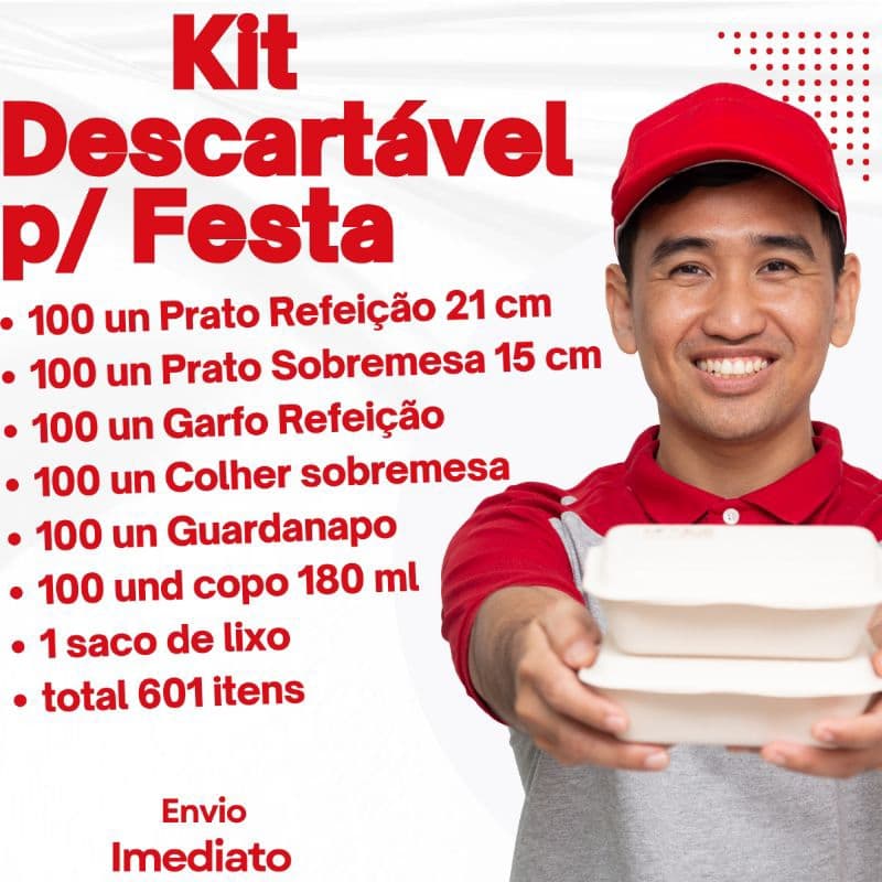 kit Descartável P/ Refeição e Sobremesa Prato Garfo colher Guardanapo Copo Saco de Lixo 601 Peças