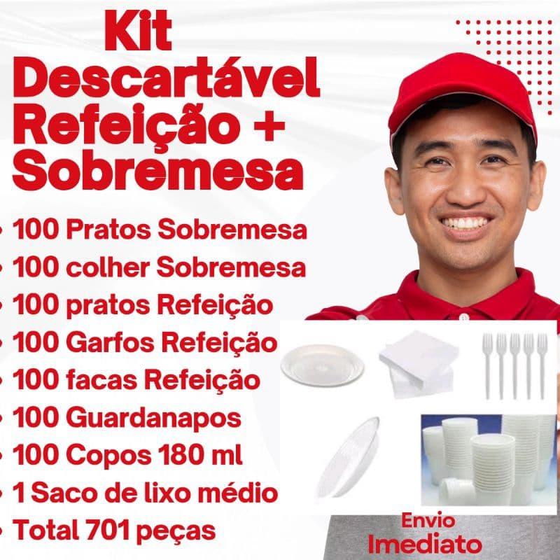 Kit Descartáveis Para Refeição + Sobremesa 701 Peças Pratos Garfos Facas Colher Guardanapos Copos