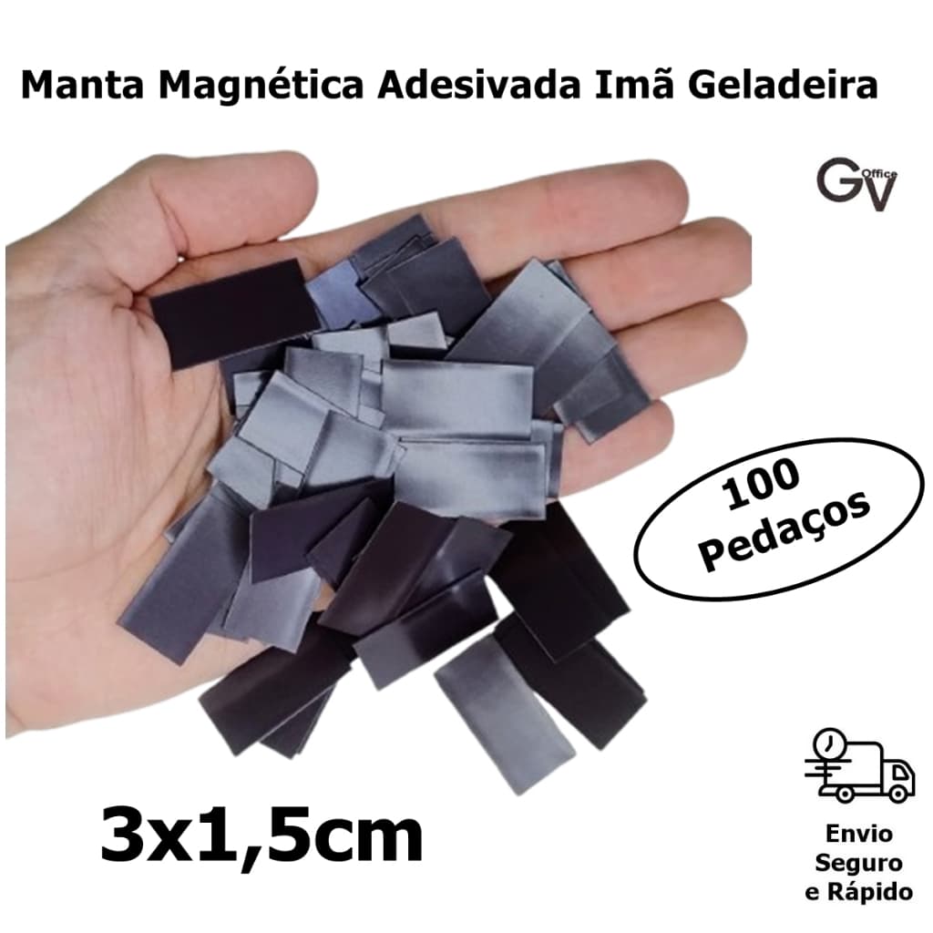 Manta Magnética Adesivada Imã Geladeira 100 pedaços 3x1,5cm Gv Home
