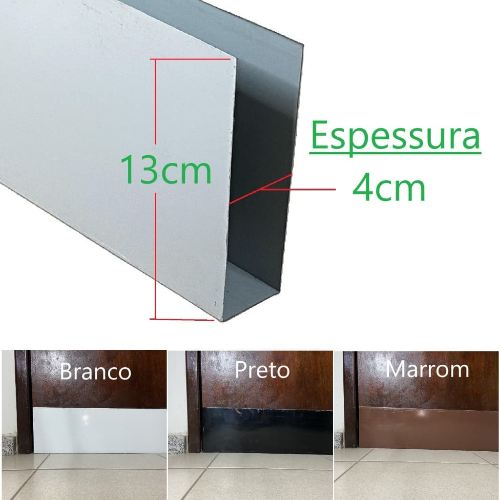 Salva Porta 4cm x 13cm Altura Fabricado em Aço Galvalume Pintura Eletrostática Tapa Frestas