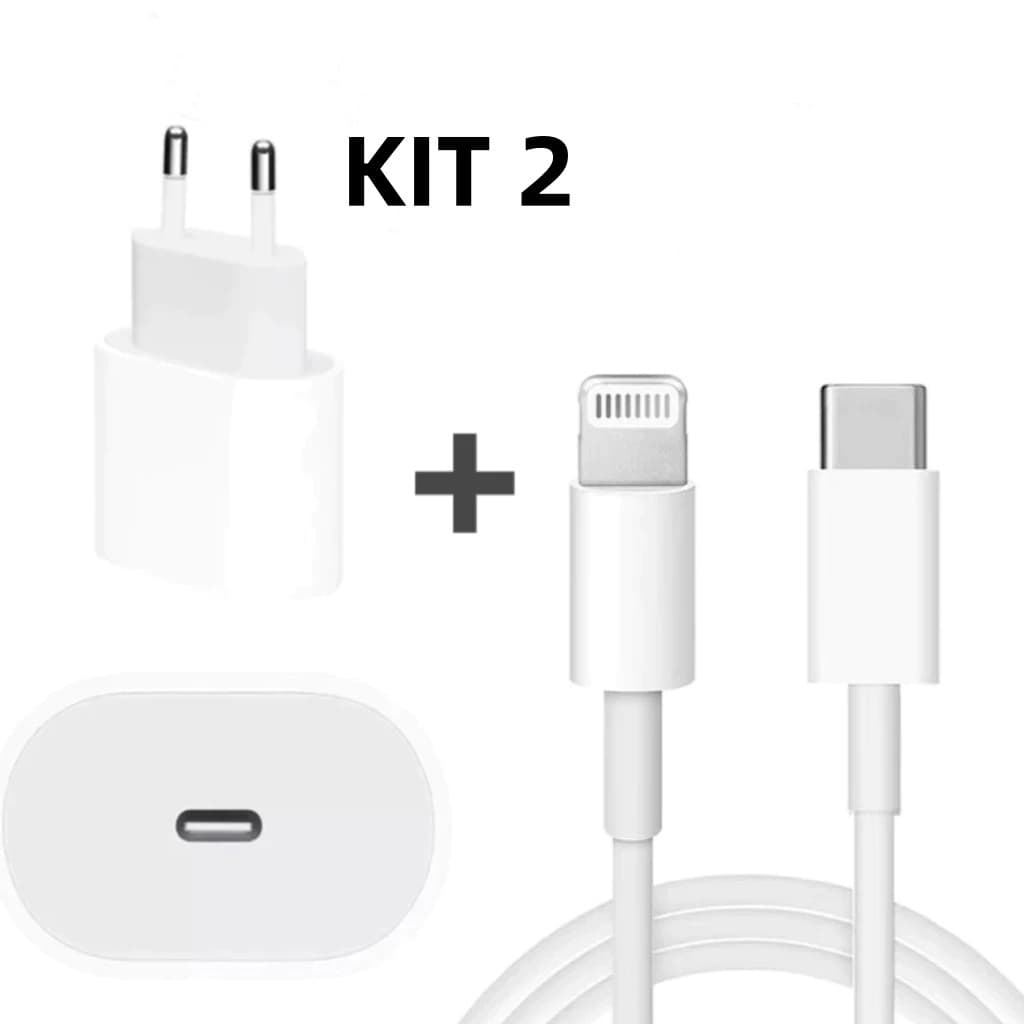 Kit2  Carregador De iPhone Fonte com  +  Cabo Carregamento Rápido 1m PD 20w