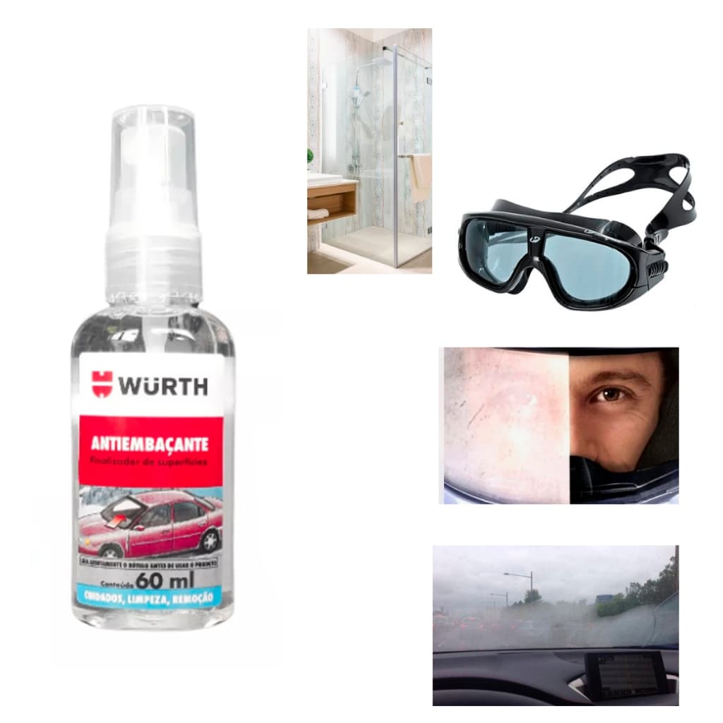 ANTIEMBAÇANTE CAPACETE VISEIRA VIDRO DE CARRO ESPELHO BOX WURTH 60ML