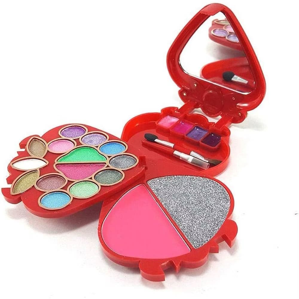 Kit de Maquiagem Infantil morango e maçã coração ( Sombras, blush, batom, Pincel ) mai kit