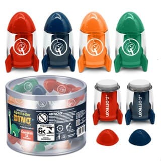 APONTADOR FOGUETE COM DEPÓSITO E BORRACHA DINO SPACE / LEO&LEO / PAPELARIA FOFA KAWAII / ESCOLAR