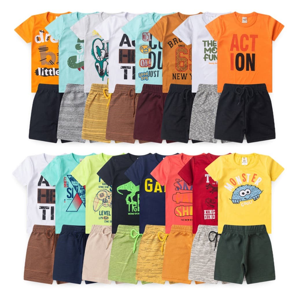 Kit 2/4/6/8/10 peças de roupas masculino infantil menino bebe verao  Conjunto camisa com estampa e shorts moletinho 1a88