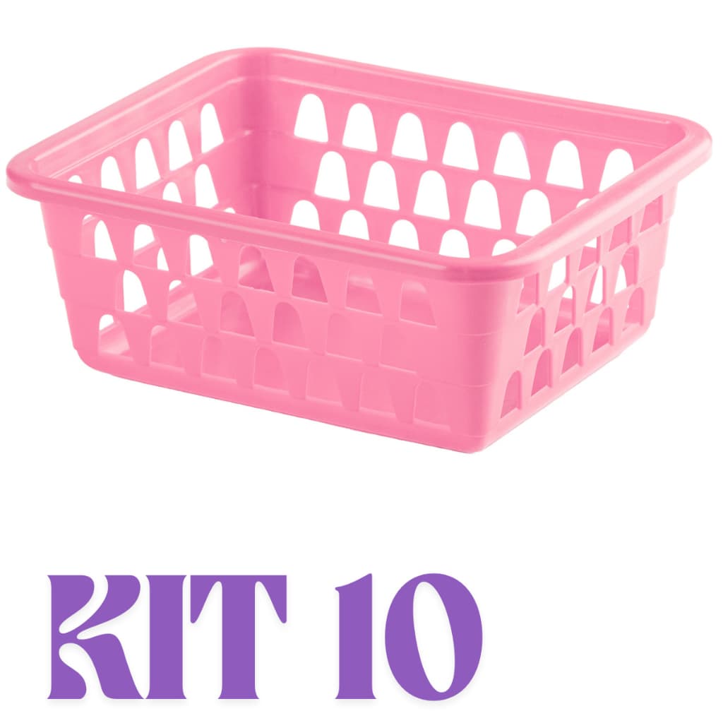 Kit 10 Cestos Organizador Multiuso 16x12x6cm Rosa
